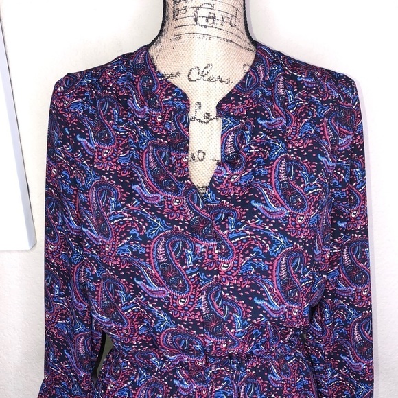 Daniel Rainn Blue & Red Paisley Dress Pockets Lined Mandarin Collar Size Small - Picture 2 of 9